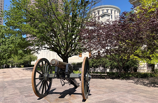 bronze Civil War cannon at the Statehouse