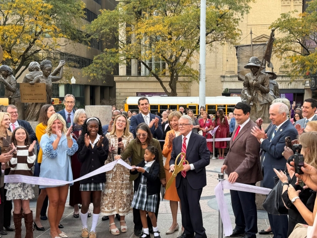 A ribbon-cutting ceremony was held to dedicate and unveil the Ohio Women's Monument.